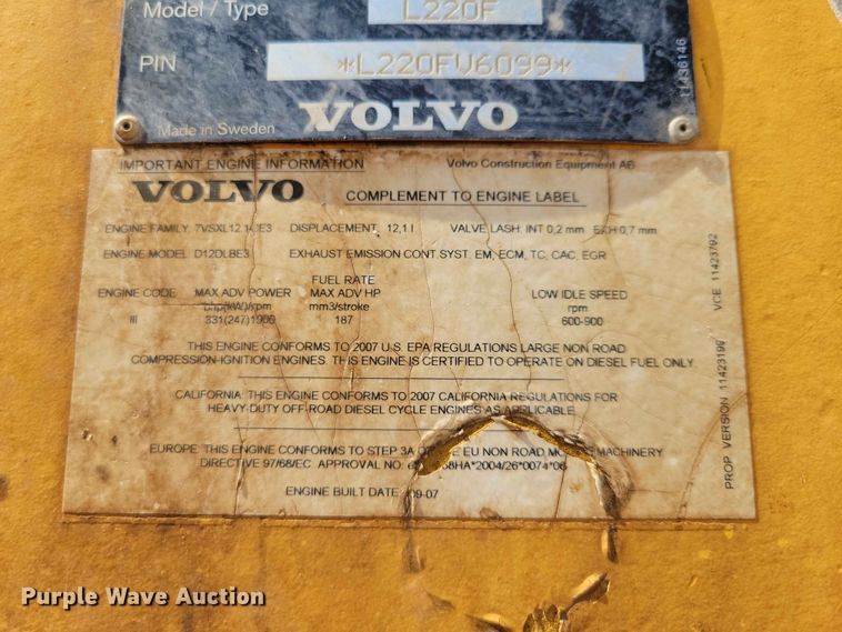 image for item EE1045 2008 Volvo L220F wheel loader