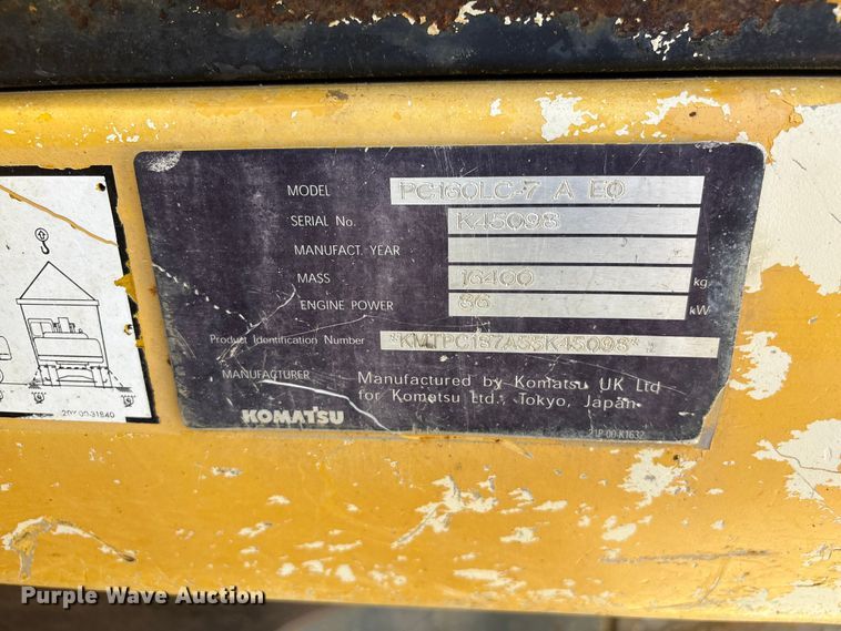 image for item EF1170 2008 Komatsu PC160LC excavator