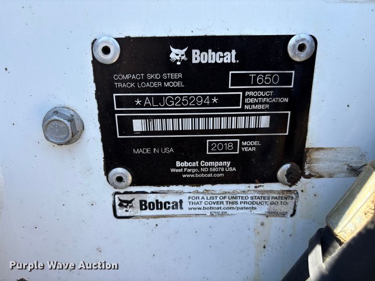 image for item EF1174 2018 Bobcat T650 tracked skid steer loader
