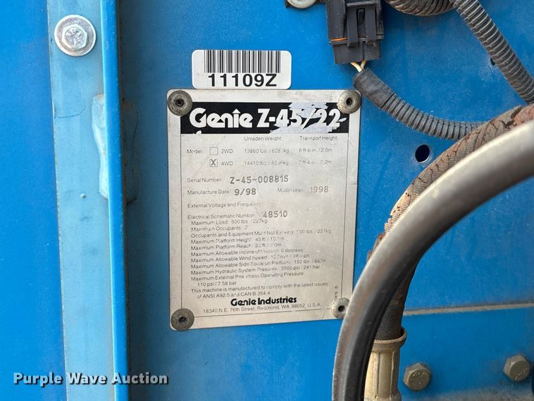 image for item EO4293 1998 Genie Z-45/22 boom lift