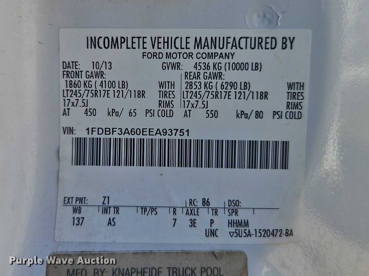 image for item EO7311 2014 Ford F350 Super Duty Ext. Cab utility bed pickup truck