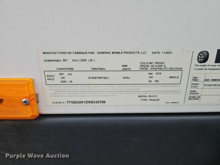 image for item EO7371 2021 Generac Mobile Products, Llc MLG15 light plant