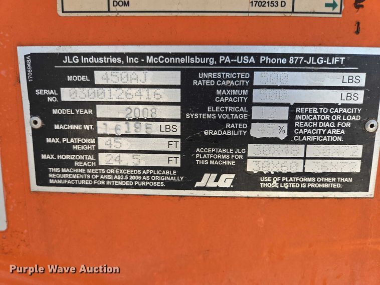 image for item ER1572 2008 JLG 450AJ boom lift