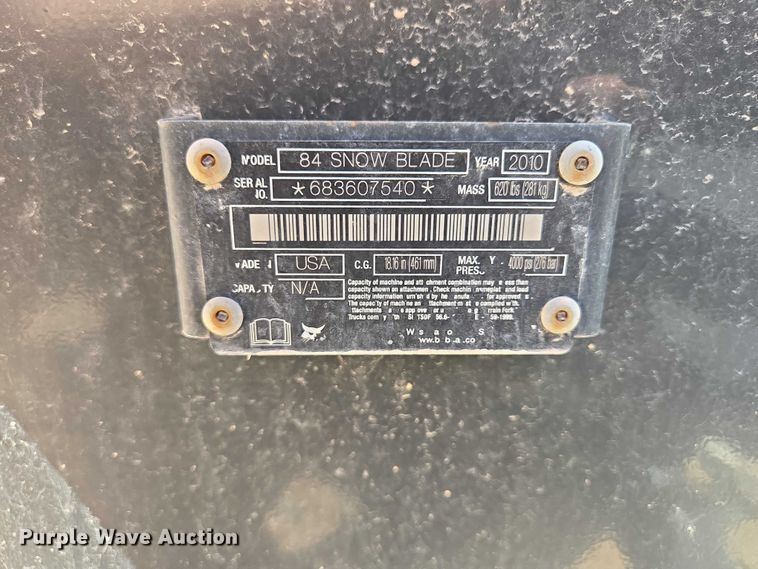 image for item ER1578 2010 Bobcat 84 Snow Blade skid steer snow plow