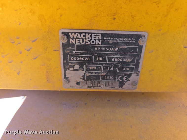 image for item ER1592 2010 Wacker Neuson VP 1550 plate compactor