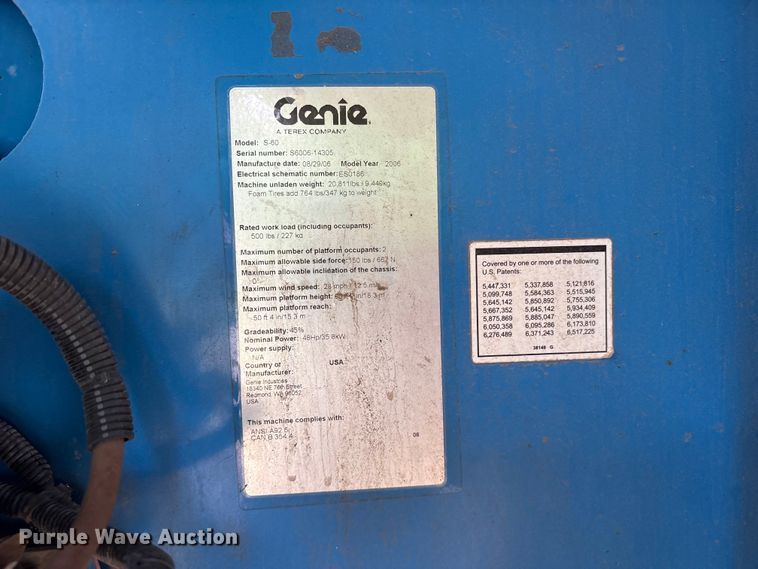 image for item ET2101 2006 Genie S-60 boom lift