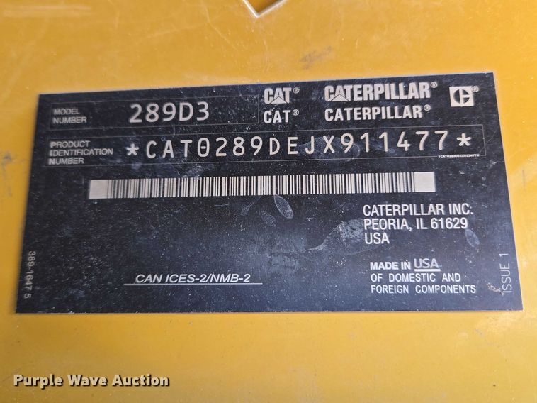 image for item ET5031 2022 Caterpillar 289D3 tracked skid steer loader