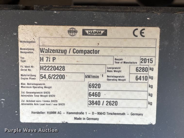 image for item EU0627 2014 Hamm H7i single drum vibratory roller