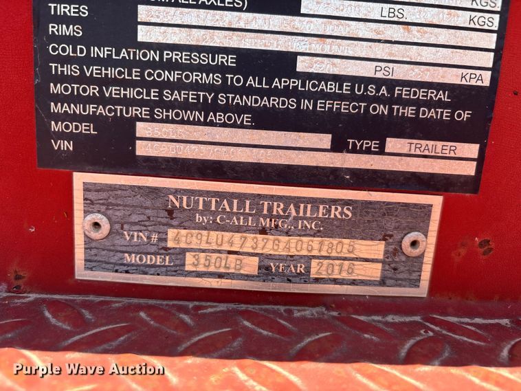 image for item EU5574 2016 C-all Mfg., Inc. Nuttall 350LB drop deck equipment trailer