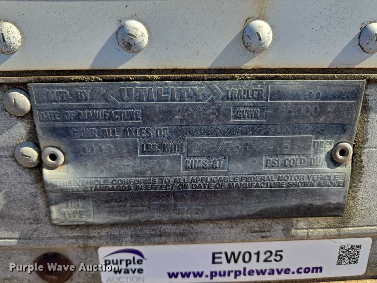image for item EW0125 1986 Utility dry van trailer