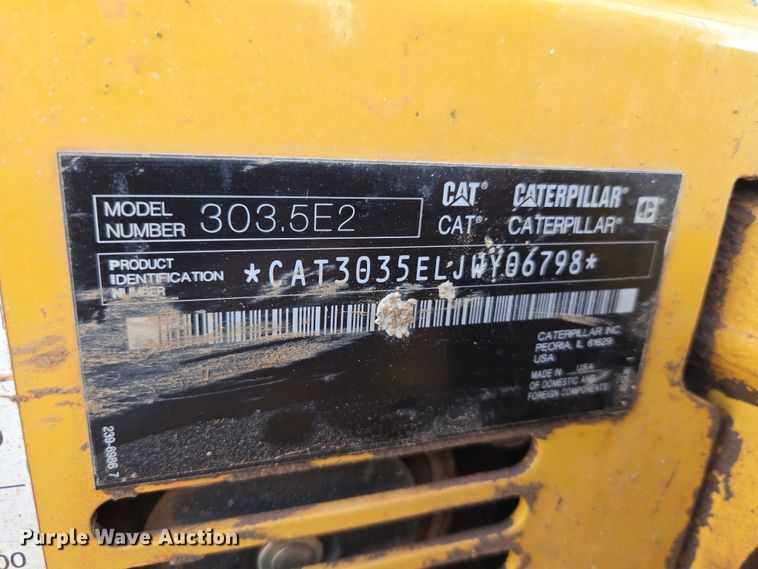 image for item EW0161 2020 Caterpillar 303.5E2 mini excavator