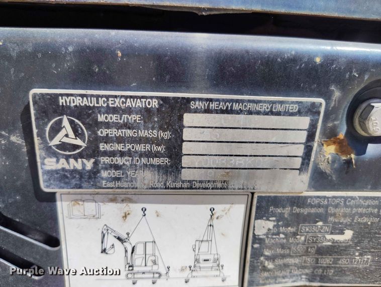 image for item EW1014 2019 Sany SY35U mini excavator