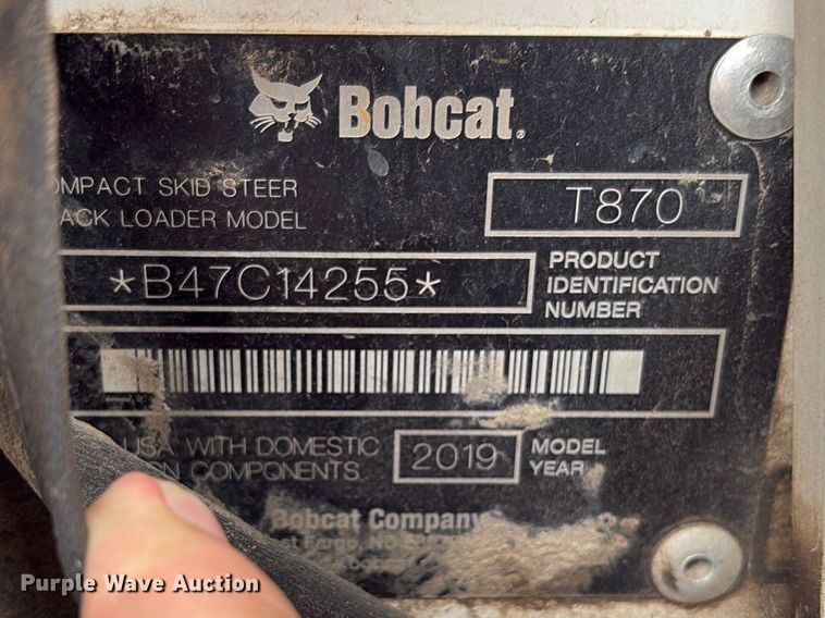 image for item FB8128 2019 Bobcat T870 tracked skid steer loader