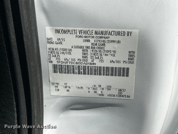 image for item FC2642 2016 Ford F750 Super Duty utility / service truck