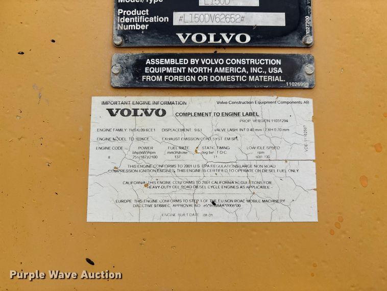 image for item FG0380 2001 Volvo L150D wheel loader