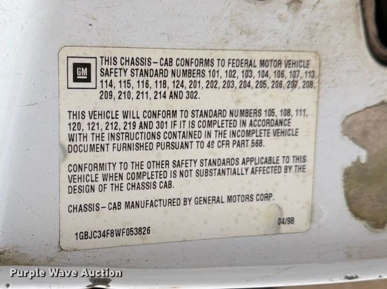 image for item FK0160 1998 Chevrolet C3500 utility / service truck