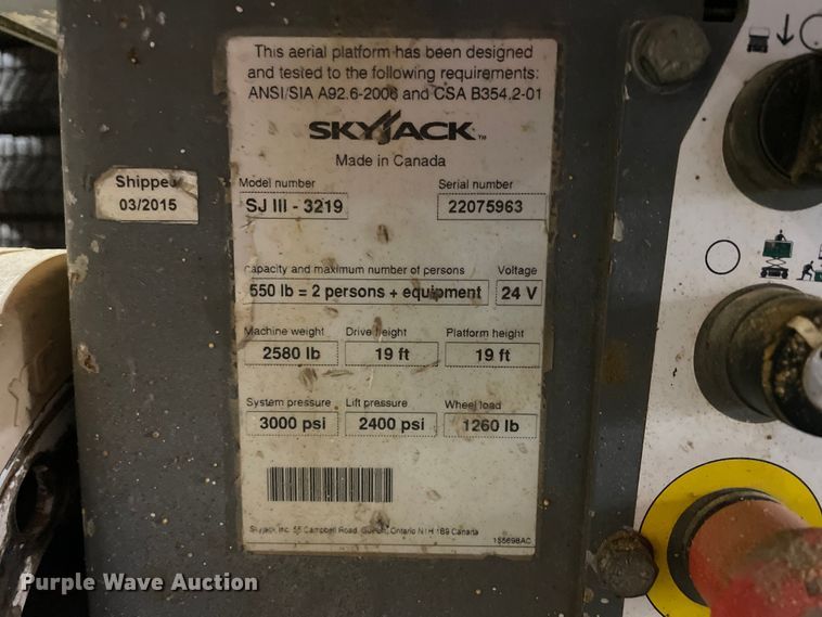 image for item GP9710 2015 Skyjack SJIII-3219 scissor lift