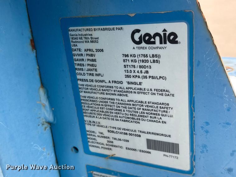 image for item NA9314 2006 Genie TML-4000N light plant