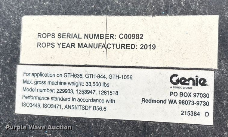 image for item YA1427 2020 Genie GTH-1056 telehandler