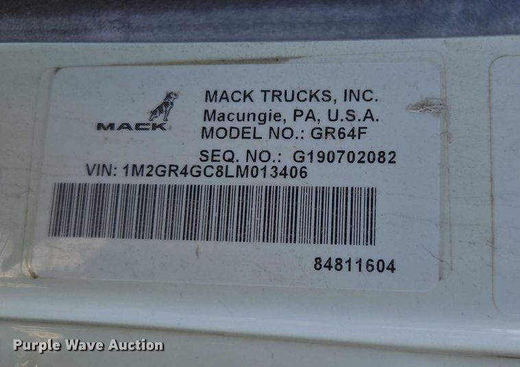 image for item YA1742 2020 Mack Granite GR64F dump truck