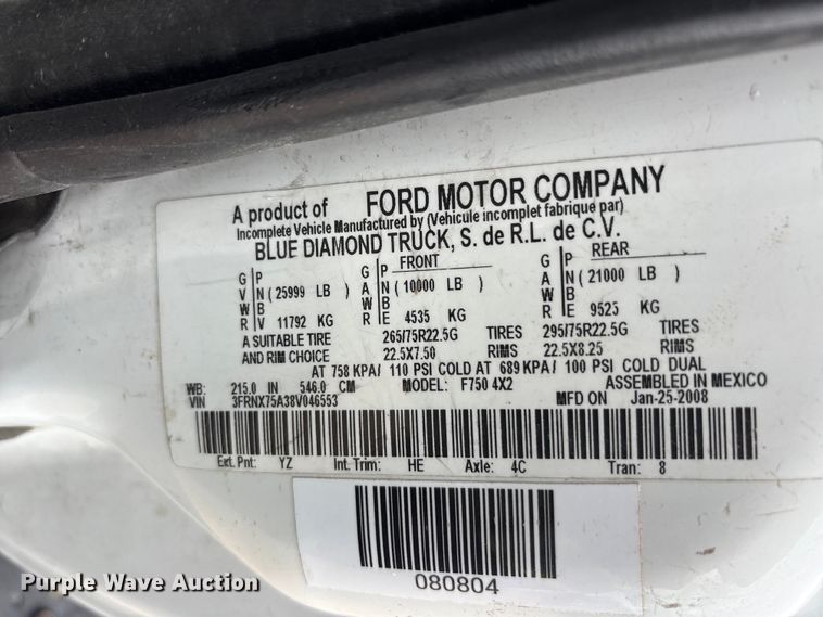 image for item YA2810 2008 Ford F750 Super Duty chipper truck