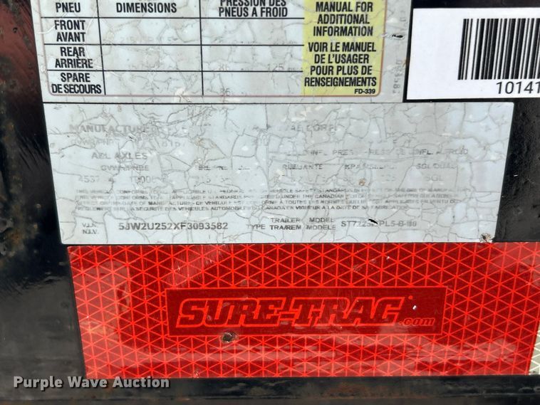 image for item YA2827 2015 Sure-Trac equipment trailer