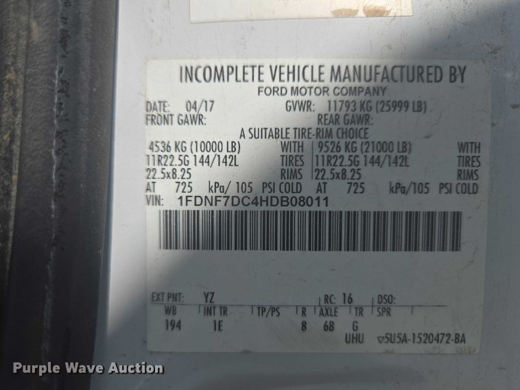 image for item YA3192 2017 Ford F750 Super Duty forestry bucket truck