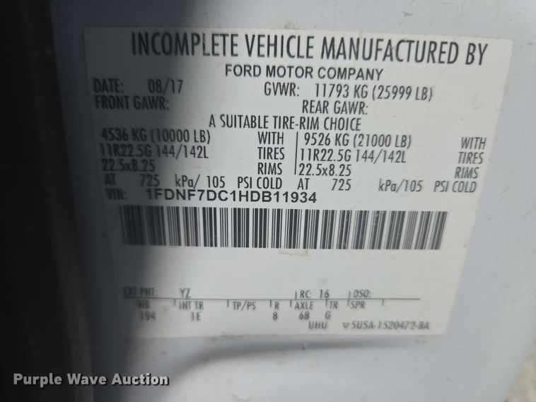 image for item YA3193 2017 Ford F750 forestry bucket truck