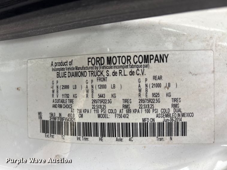image for item YA3432 2015 Ford F750 Super Duty forestry bucket truck