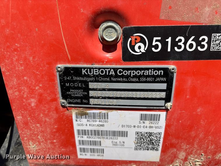image for item YA3486 2024 Kubota U35-4 mini excavator