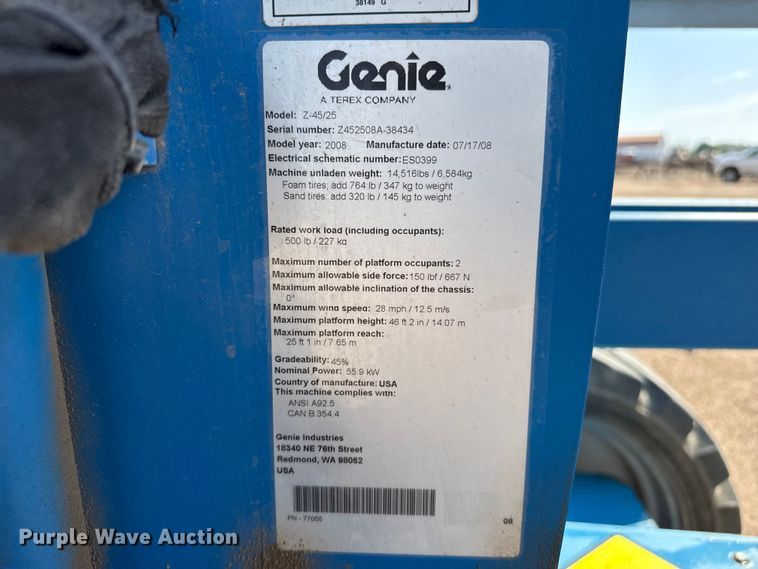 image for item EW4625 2008 Genie Z-45/25 boom lift