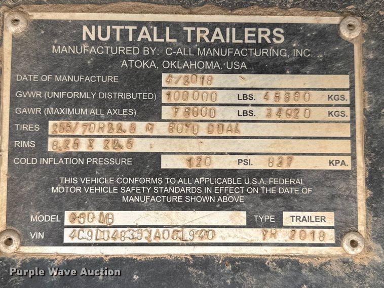 image for item GP9656 2018 Nuttall 350LB drop deck equipment trailer