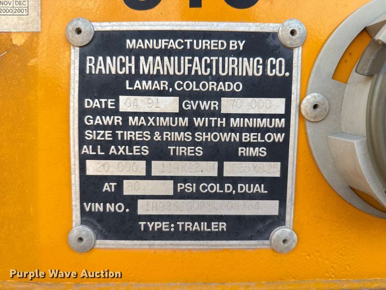 image for item GP9662 1991 Ranch Mfg bottom dump trailer