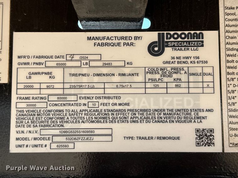 image for item GP9685 2025 Doonan 532DBZFZZJEZJ tank hauler trailer