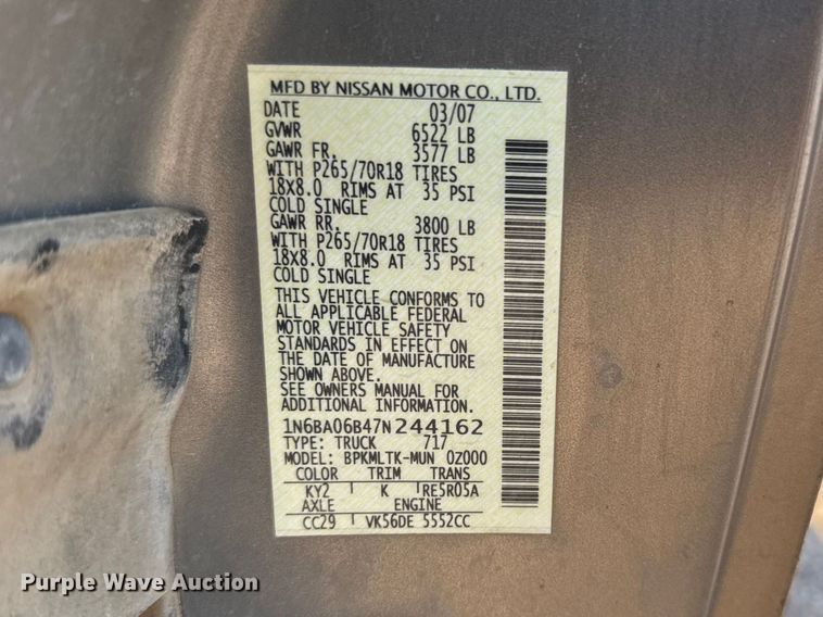 image for item GP9693 2007 Nissan Titan Ext. Cab pickup truck