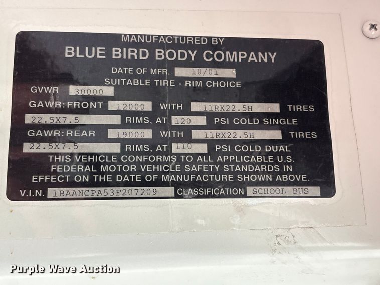 image for item DO5222 2003 Blue Bird TC2000 school bus