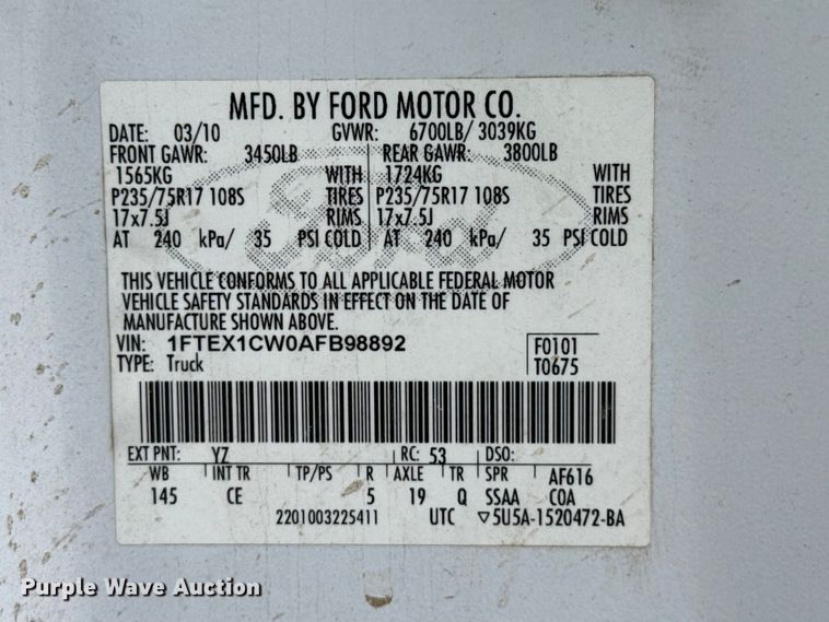 image for item DS6839 2010 Ford F150 Ext. Cab pickup truck