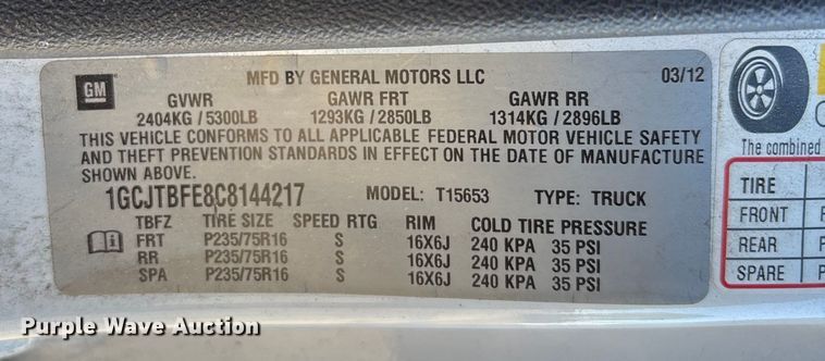 image for item DU0350 2012 Chevrolet Colorado Ext. Cab pickup truck