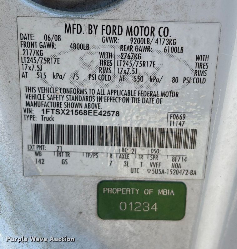 image for item DU0353 2008 Ford F250 Super Duty XL Ext. Cab pickup truck
