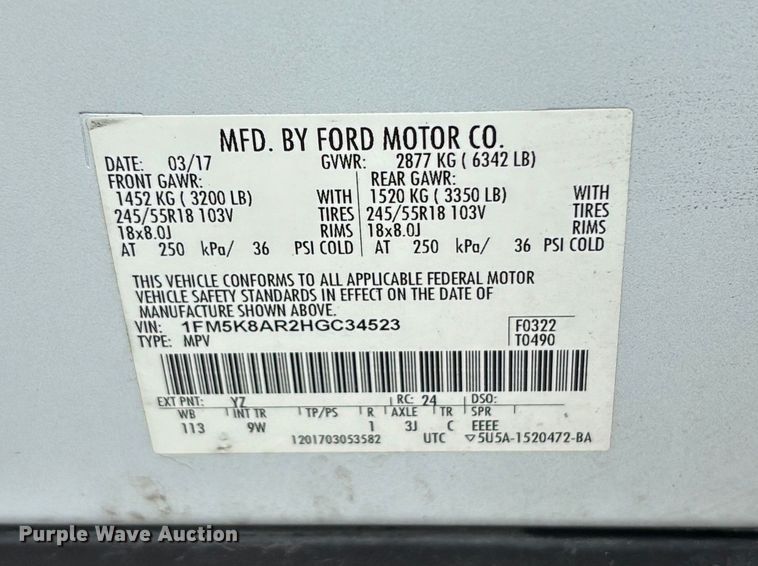 image for item DU0432 2017 Ford Explorer Police SUV