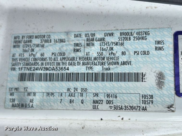 image for item DU6255 2009 Ford E250 van