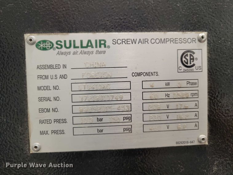 image for item DZ7136 2018 Sullair ST410RD air compressor