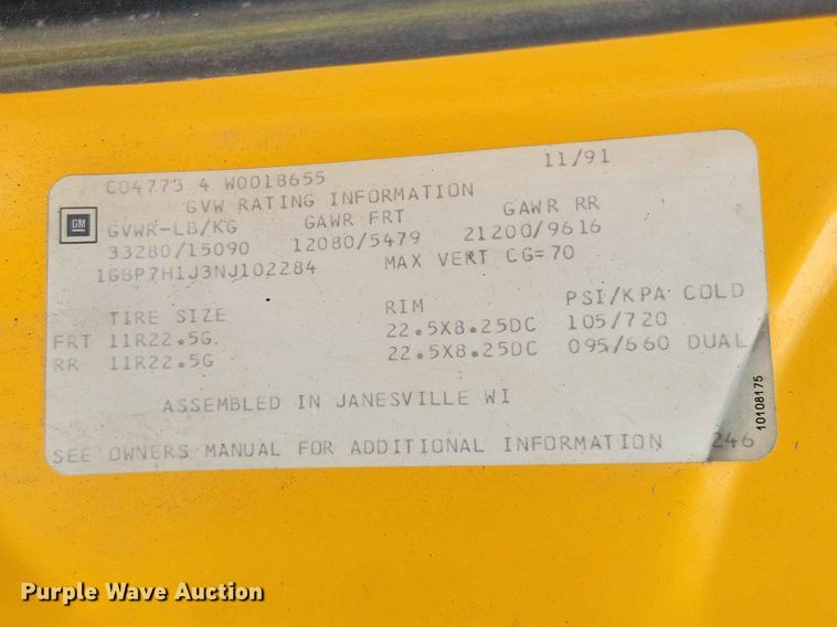 image for item DZ7163 1992 Chevrolet  Kodiak dump truck