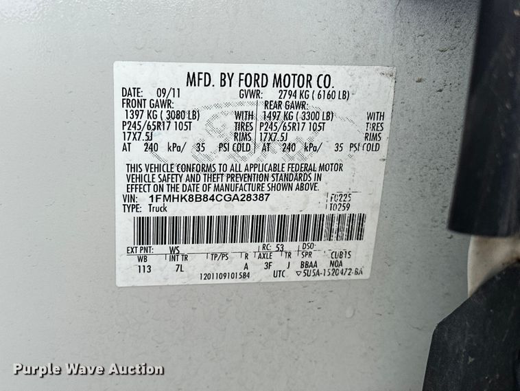image for item EA4930 2012 Ford Explorer SUV