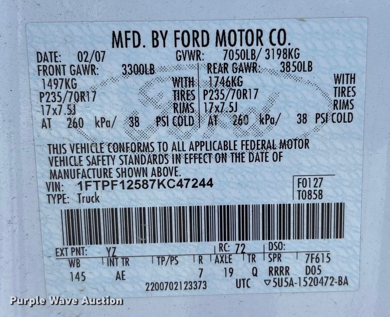 image for item EC8344 2007 Ford F150 pickup truck