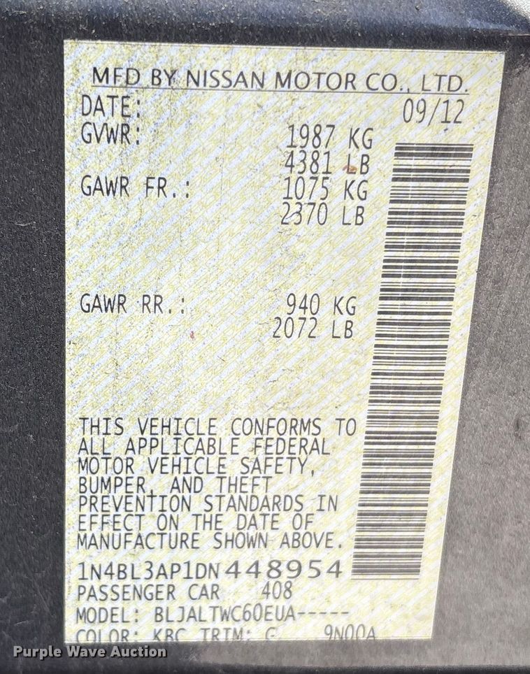 image for item EC8347 2013 Nissan Altima Passenger Vehicle