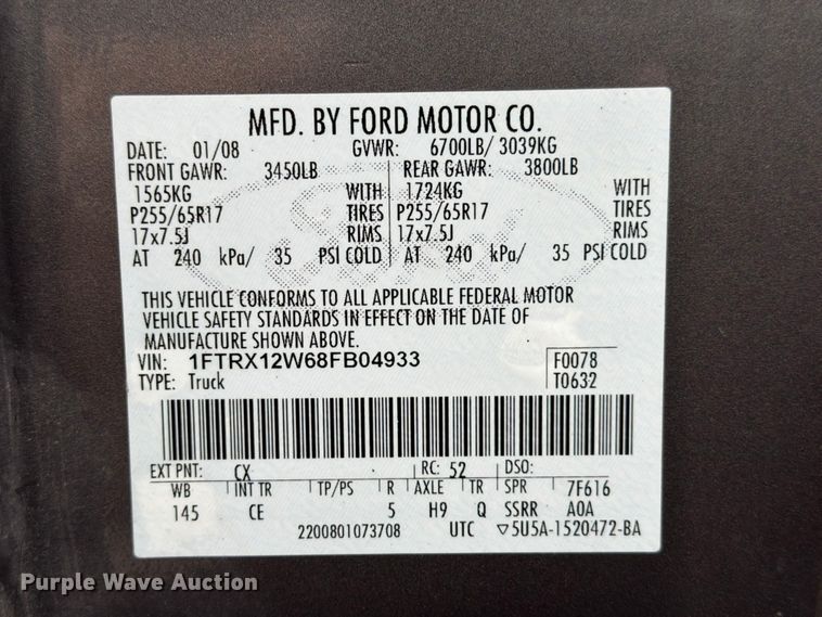 image for item ED5219 2008 Ford F150 Ext. Cab pickup truck