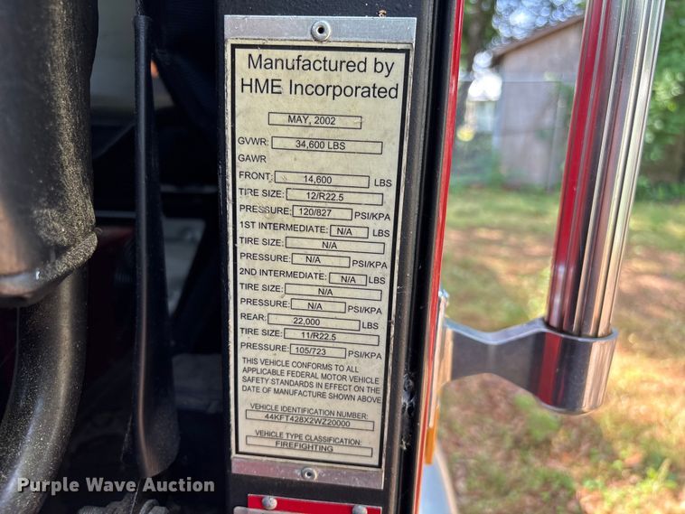 image for item EF1140 2002 HME fire truck