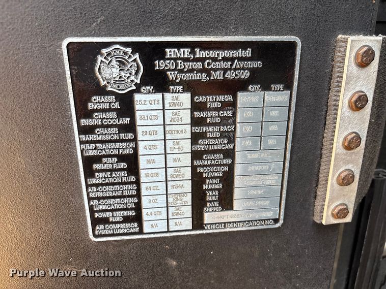 image for item EF1140 2002 HME fire truck