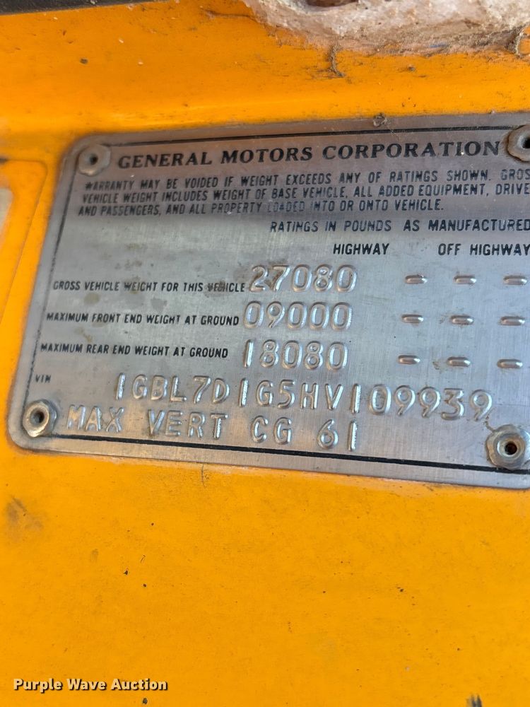 image for item EJ7830 1987 Chevrolet C70 dump truck
